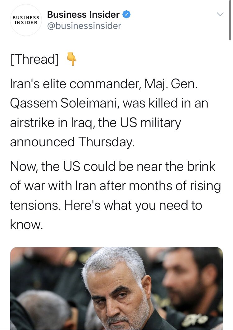  @businessinsider is happy to air Iranian propaganda about nightmare scenarios for the “elite commander” Soleimani. Weiss is a “controversial editors” who as been “slammed” by her colleagues for wrongthink.