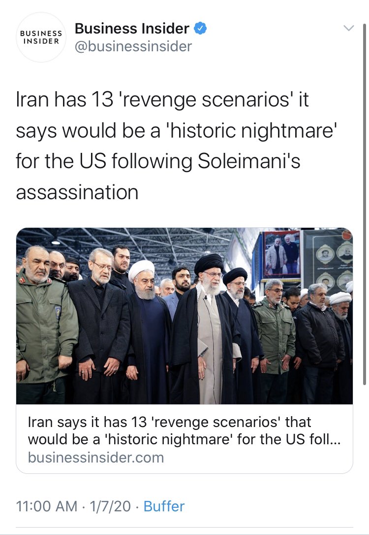  @businessinsider is happy to air Iranian propaganda about nightmare scenarios for the “elite commander” Soleimani. Weiss is a “controversial editors” who as been “slammed” by her colleagues for wrongthink.