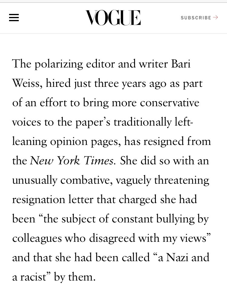  @voguemagazine says “the justification for bumping off Soleimani took on a distinct dog-ate-my-homework feeling” whereas Weiss’s letter was “unusually combative, vaguely threatening.”