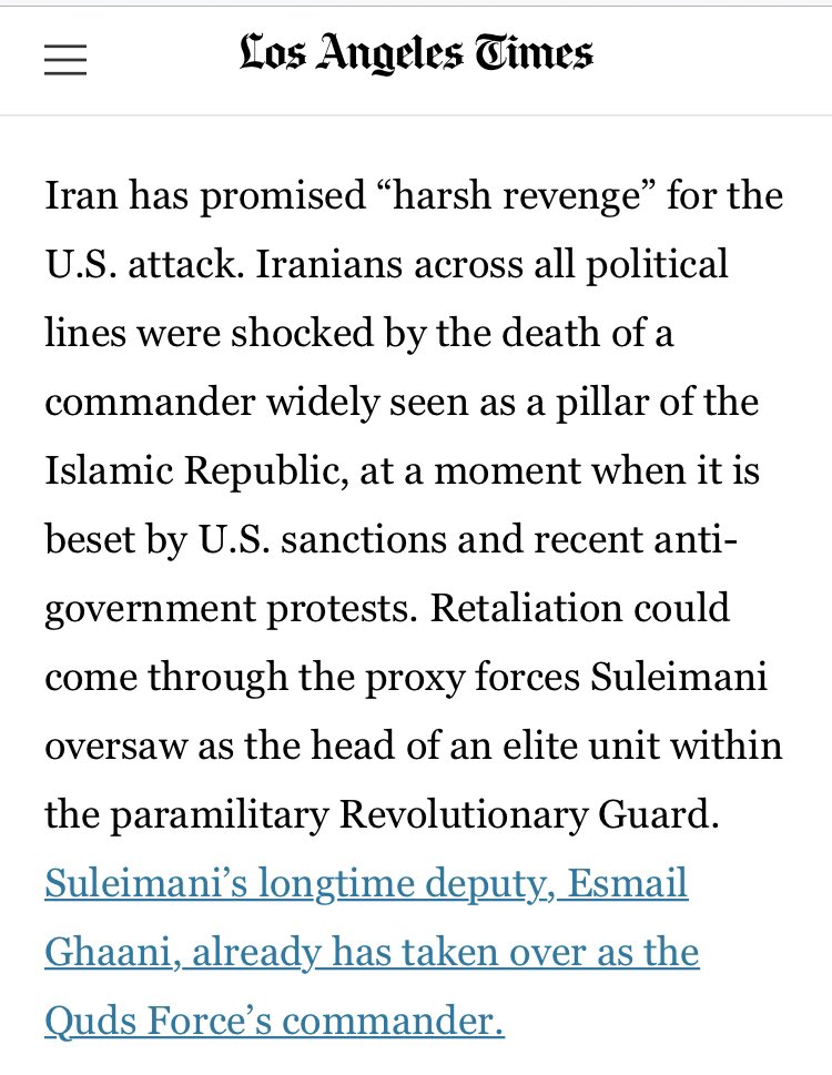  @latimes says that Soleimani was a “commander widely seen as a pillar of the Islamic Republic” in the midst of US sanctions. Weiss is “a controversial figure inside and outside of the paper.”