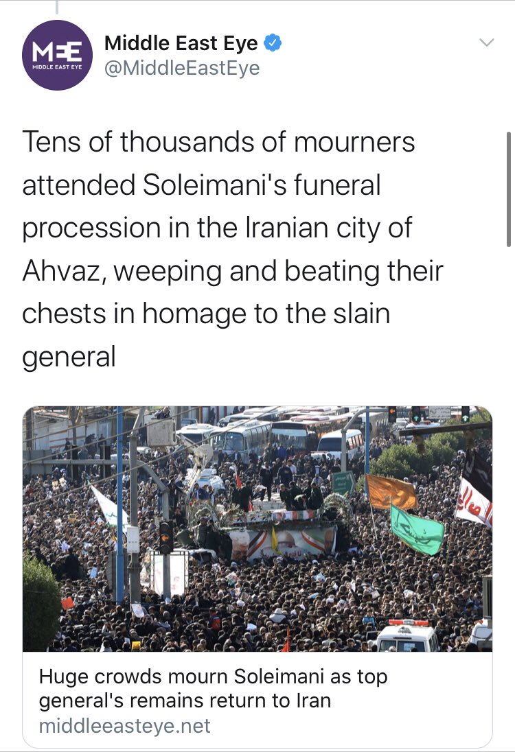  @MiddleEastEye had a play-by-play for Soleimani’s death full of “weeping and beating their chests in homage to the slain general” but are concerned about Weiss’s “history of trying to silence the voices of Palestinian rights advocates.”