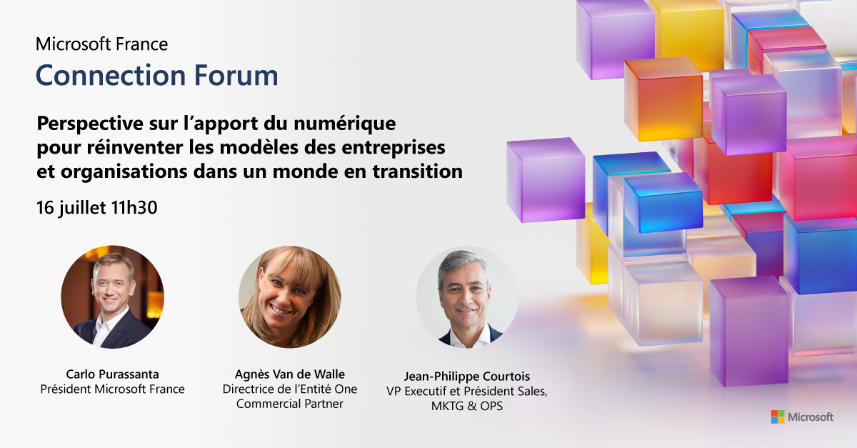 microsoftfrance's tweet photo. Le Microsoft #ConnectionForum débute demain 📅
Un rendez-vous incontournable à suivre en live les 16 et 17 juillet pour tout savoir sur les opportunités offertes par le #numerique aux entreprises face à la crise. Évènement gratuit ⤵
https://t.co/l7nwJoWAaO https://t.co/LKKOYVy04F