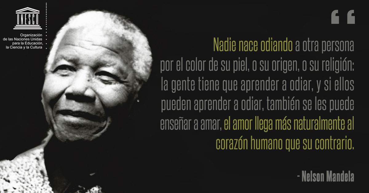 ONU_es's tweet photo. Nadie nace inferior.
Una sociedad construida sobre las bases de la tolerancia, es una sociedad que vive en paz. -- Nelson Mandela

Más sobre el #DíaDeMandela, el 18 de julio: https://t.co/MPkwxX3pXW https://t.co/4Tut4d13hr