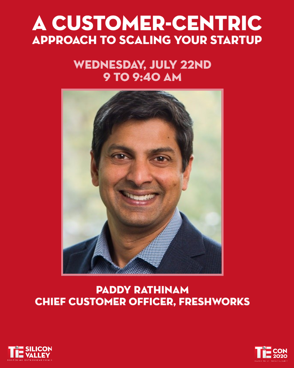 TiEcon's tweet photo. A CUSTOMER-CENTRIC APPROACH TO SCALING YOUR STARTUP
Register for Road to TiEcon to hear Paddy Rathinam, Chief Customer Officer of FreshWorks share his insights on startup success.
#RTT #TiEcon2020 #VirtualTiEcon
If you haven't already, register here: https://t.co/Q5eU20BfQN https://t.co/CZ2Itr1TMq