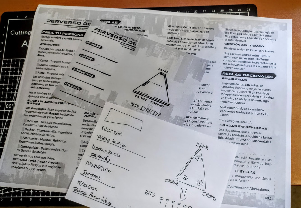 TheRealOmiK's tweet photo. Como está el día "ciberpanero" refloto el mini sistema que liberé hace unos días 💜
pd6 Edición Carne y Cromo es un set de reglas ligero que cabe en una cara de un A4. Bastante gratis y bajo licencia CC BY-SA
#ttrpg #perversod6CyC https://t.co/5Rki9A75fq