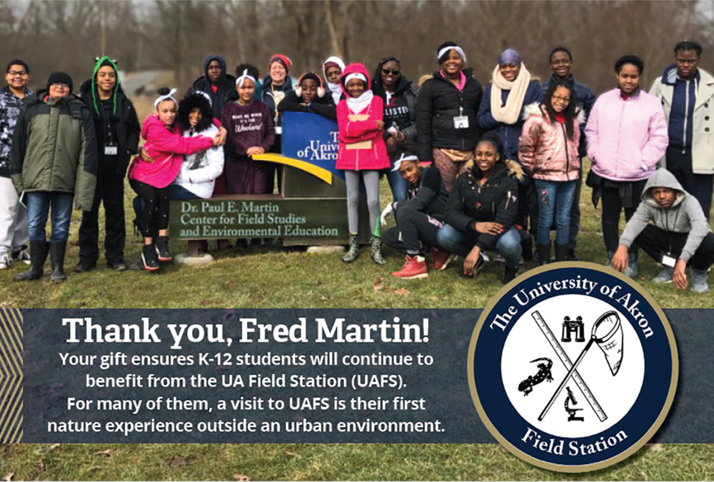 UAgives's tweet photo. The @uakron Field Station has it all: a 10,000-yr-old glacial pond, #wetlands, #birdwatching, ecological research, &amp; students experiencing nature for the 1st time! Thank you, Fred Martin, for being a great friend of this incredible living lab. #ThankfulThursday @audubonsociety https://t.co/BIG02gmpgi