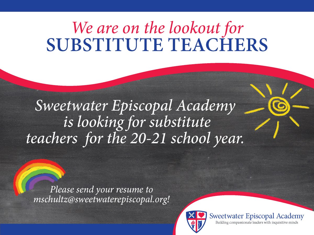SEA_Today's tweet photo. SEA is on the lookout for substitute teachers for the upcoming school year. If you know someone who might be interested, please share with them. https://t.co/WcoGUwkmtq
