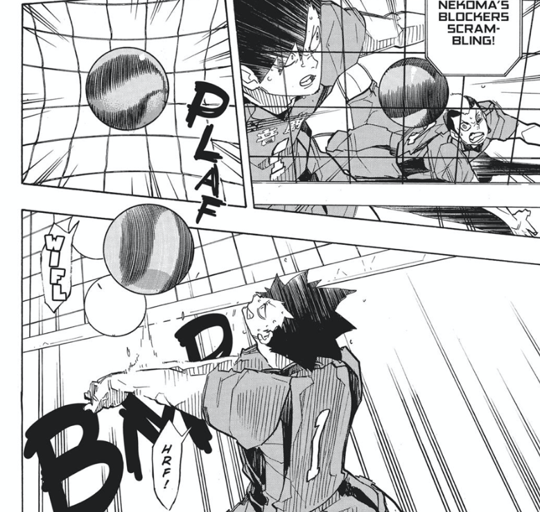 How the ball falling down from the upper panel to the lower It amps up the dynamism so much.