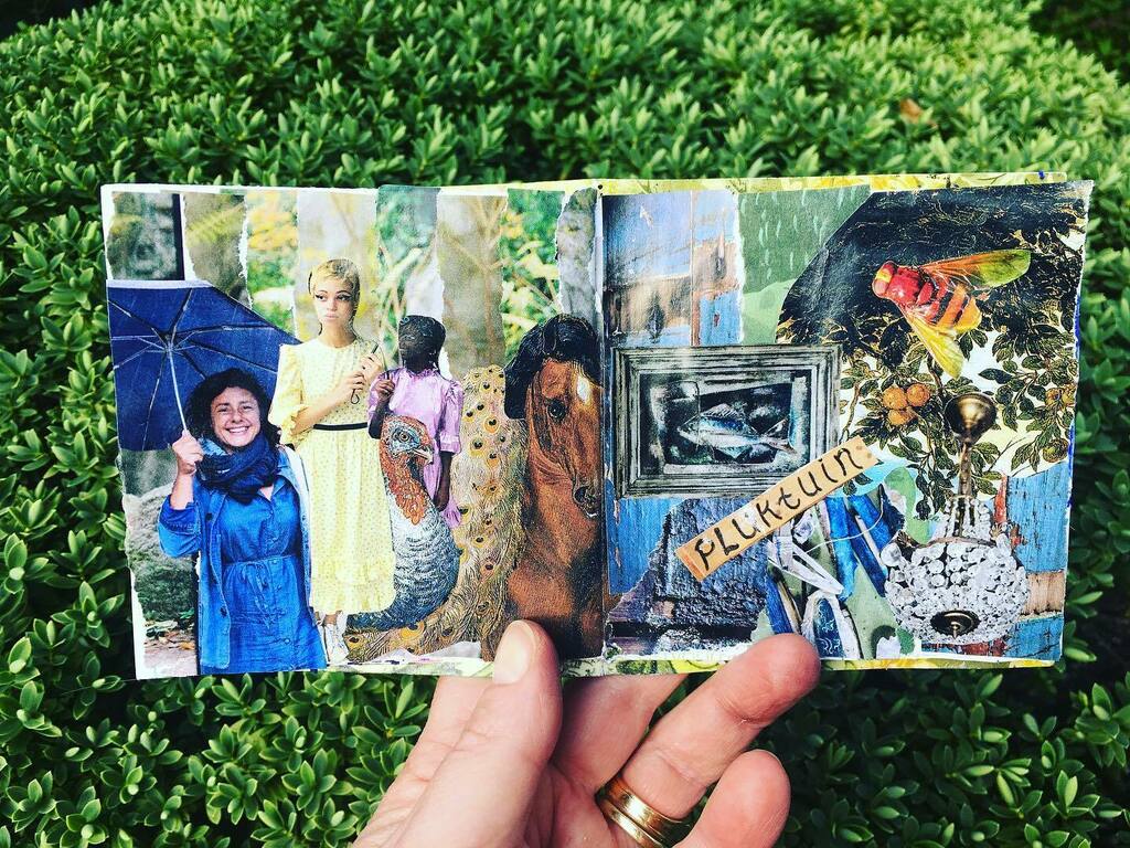 France_Linder's tweet image. Collages encore et encore  #lettingofsteam #minispread #minijournal  #artastherapy  #women #horse #bee #minicollage