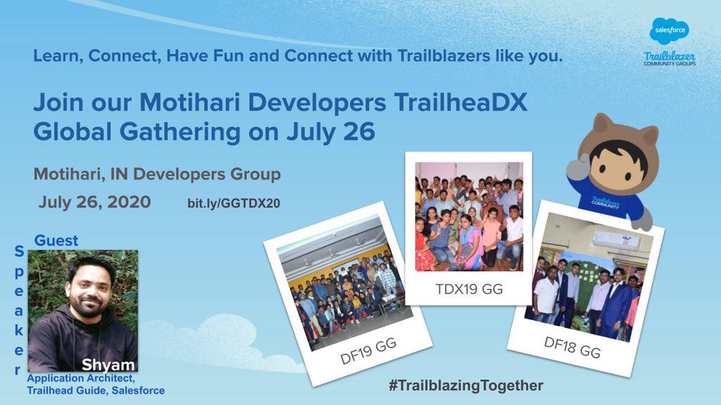 We are excited to meet you all virtually for #TrailblazingTogether on 26th July.
#TrailblazerCommunity join us & Let’s learn, connect, have fun and give back together: bit.ly/GGTDX20
@ShyamSf is our guest speaker to share highlights from #TDX20 at #MotihariMeetup
