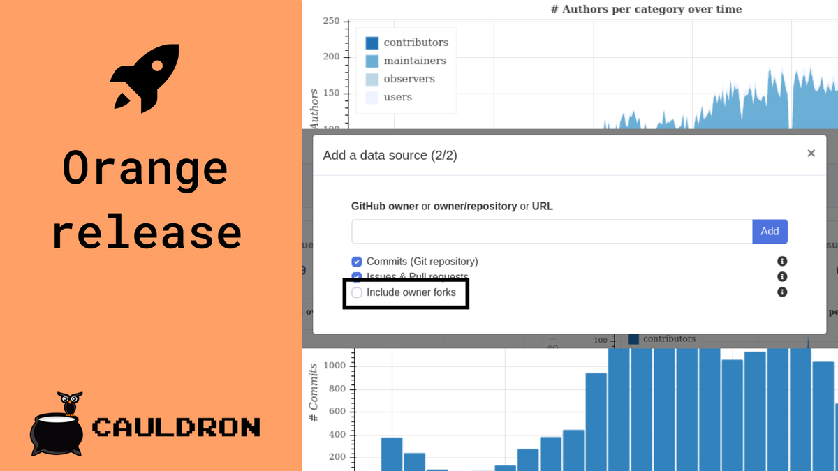 cauldronio's tweet photo. New release, Orange, is out! 🍊

🍴 Include/Exclude owner forks new feature
💡 Easy-to-share dashboards with time range assigned
🐛 Hourly commit chart bug fixed

Learn more in our Cauldron forum ➡️ https://t.co/aPH6z0uK2p https://t.co/Iiu7mTjtca
