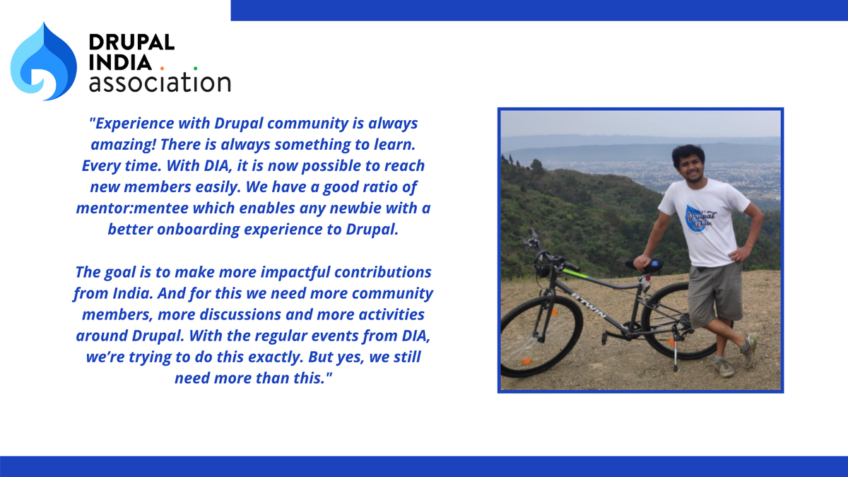 india_drupal's tweet photo. #DrupalTalks
@JayKandari talks about his experience as a mentor on our contribution days! Also, he wants a #DrupalCon India soon. Do you think we can do that?😎

We're all set to host our #DIACWJuly2020 on 18th July, right after #DrupalConGlobal!

Register:https://t.co/gB1PzTjDU8 https://t.co/fDDvGfgFd9