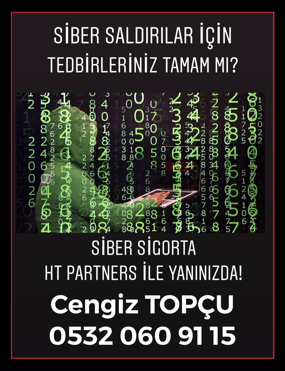 HTPARTNERSTR's tweet photo. Siber saldırılarda yaşayacağınız risklere karşı HT Patners olarak yanınızdayız. #sigortacınız #güvenle #ilgiyle #eniyihizmet #siberrisk #sibersaldırı @HTPARTNERSTR https://t.co/FGBT0CUt0R
