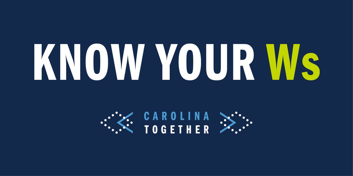 Join us in following the three Ws and help keep Tar Heels healthy:

🚰 𝗪𝗮𝘀𝗵 your hands
↔️ 𝗪𝗮𝗶𝘁 six feet apart
😷 𝗪𝗲𝗮𝗿 a face covering

Learn more about how we can all work together this fall at #UNC ➡️ unc.live/37ZDoIs