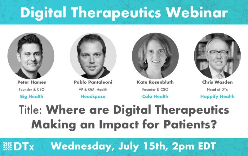 dhealthtoday's tweet photo. WEBINAR! 

Where are Digital Therapeutics Making an Impact for Patients?
15 July 1pm CT time

Speakers from @wearebighealth @Headspace @CalaHealth @HappifyHealth

Register here: https://t.co/VelWY7Q2MI

#digitalhealth #healthwebinars #digitaltherapeutics https://t.co/9TXZPSbY1e