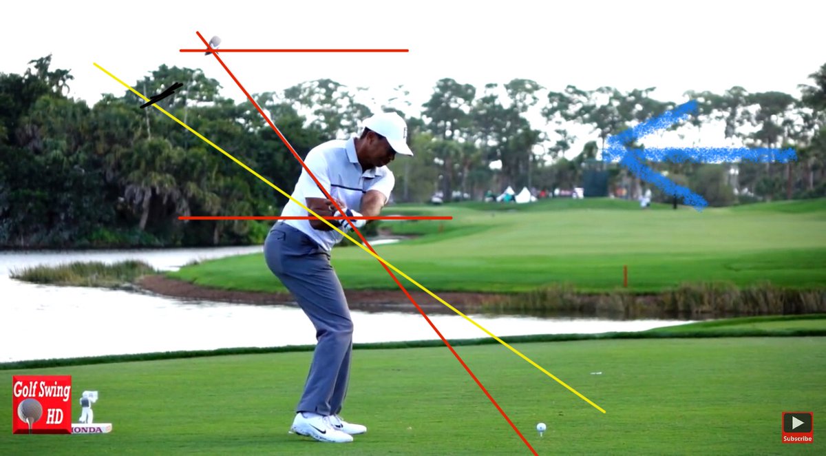 More space between hands and club head, steeper shaft angle, hands more in front, back of lead hand facing more horizontal(Sergio line in yellow, club head black)