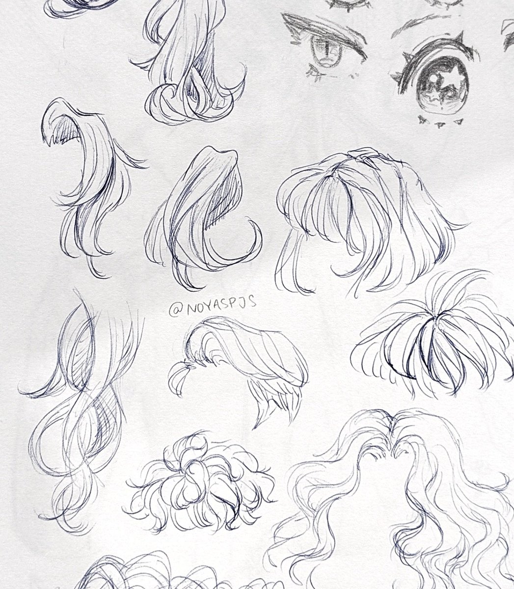 Just an old practise page with ??????? ????   and hair experiments. Outcome of the experiment: not gonna draw hair like that lmao 