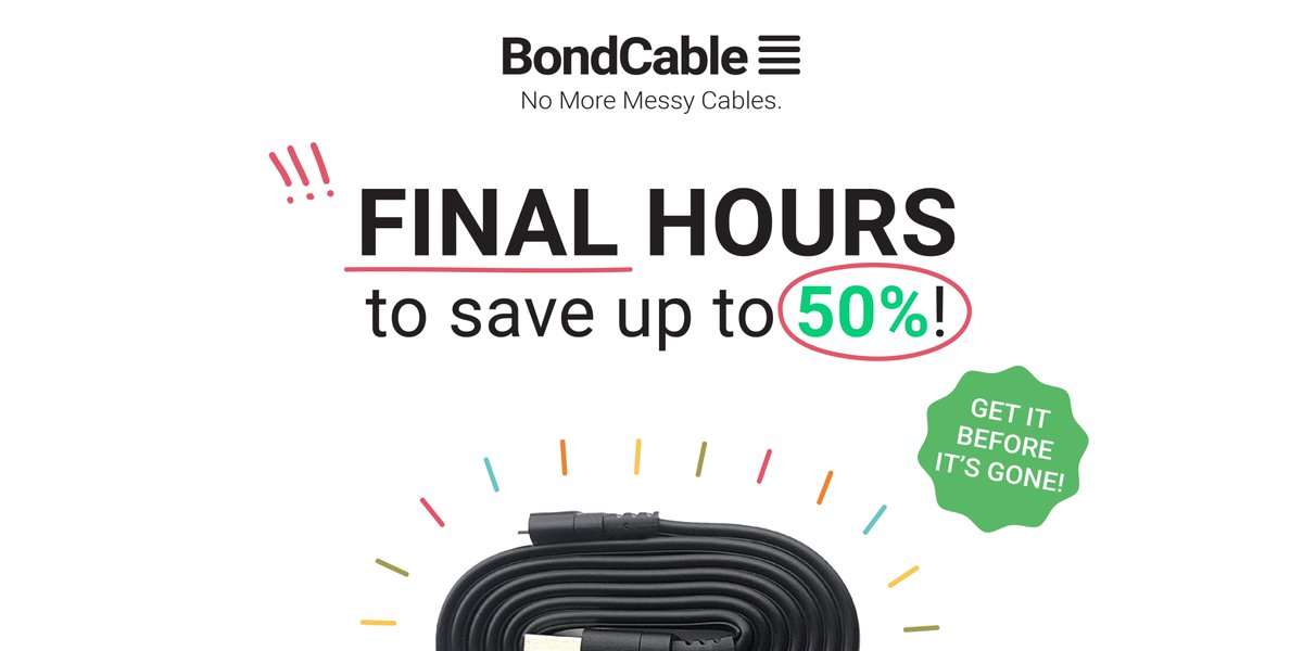 cleverthingsco's tweet photo. 🛎 FINAL HOURS to save up to 50% off retail price! Pledge for BondCable - the self-bonding charging cable at https://t.co/yPcyQnvU2G 🛎  #simple #tidy #kickstarter #design #cable #crowdfunding #BondCable #CleverThings https://t.co/kxGmB6HlW0