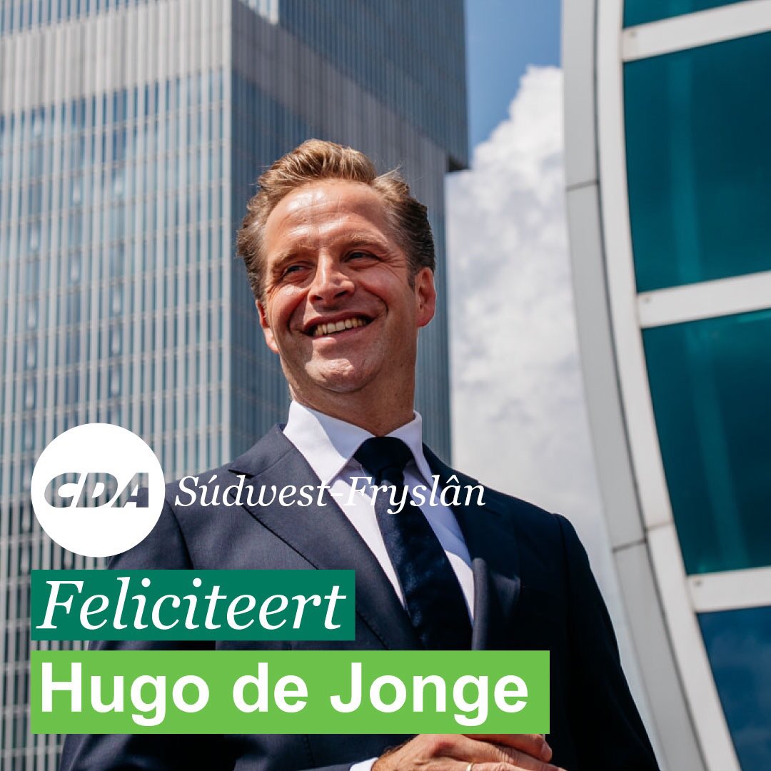 CDASWF's tweet image. Fan herte lokwinske! @hugodejonge CDA Súdwest-Fryslân wenst je heel veel succes! #teamCDA #ookinderegio