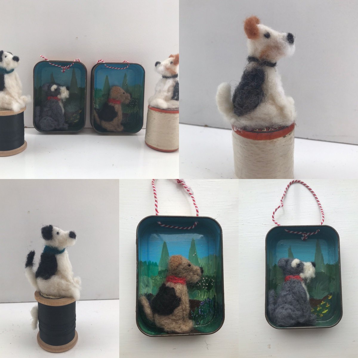 These are naw available ranging from £10-£12 my etsy shop is in my bio lottiesfeltedfriends #etsyuk #etsy #etsyupdate #dogs #ilovedogs #schnauzer #vintage #foxterrier #foxterriersofinstagram #cottonreal #tobaccotin #reasonableprice #art #gifts #etsyshop #handmade