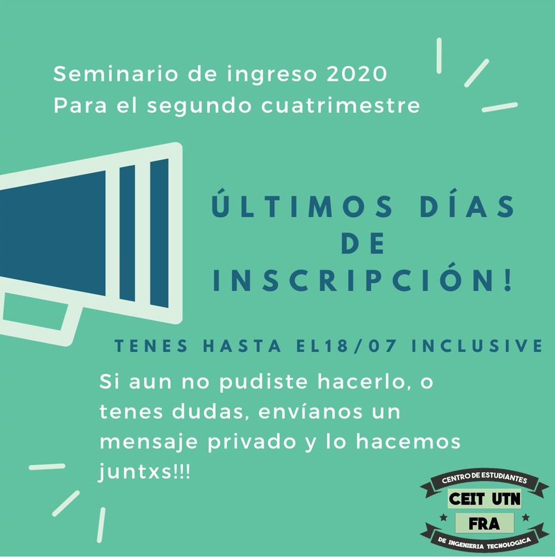 Últimos días de inscripción, para el seminario de ingreso del 2do cuatrimestre, dirigido a estudiantes que quieran cursar por primera vez o a quien le haya quedado algún bloque pendiente. La modalidad será virtual.