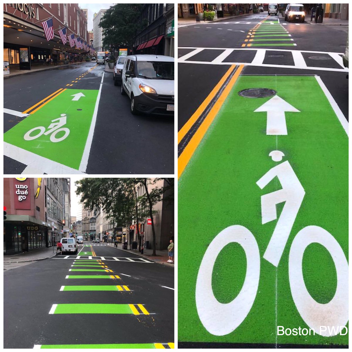 Crews installed crosswalks and #bikelanes yesterday to a freshly resurfaced Summer Street. To learn more about the 4-stages in the resurfacing process, and what to expect when we’re working in your neighborhood: bit.ly/3gYGtMg