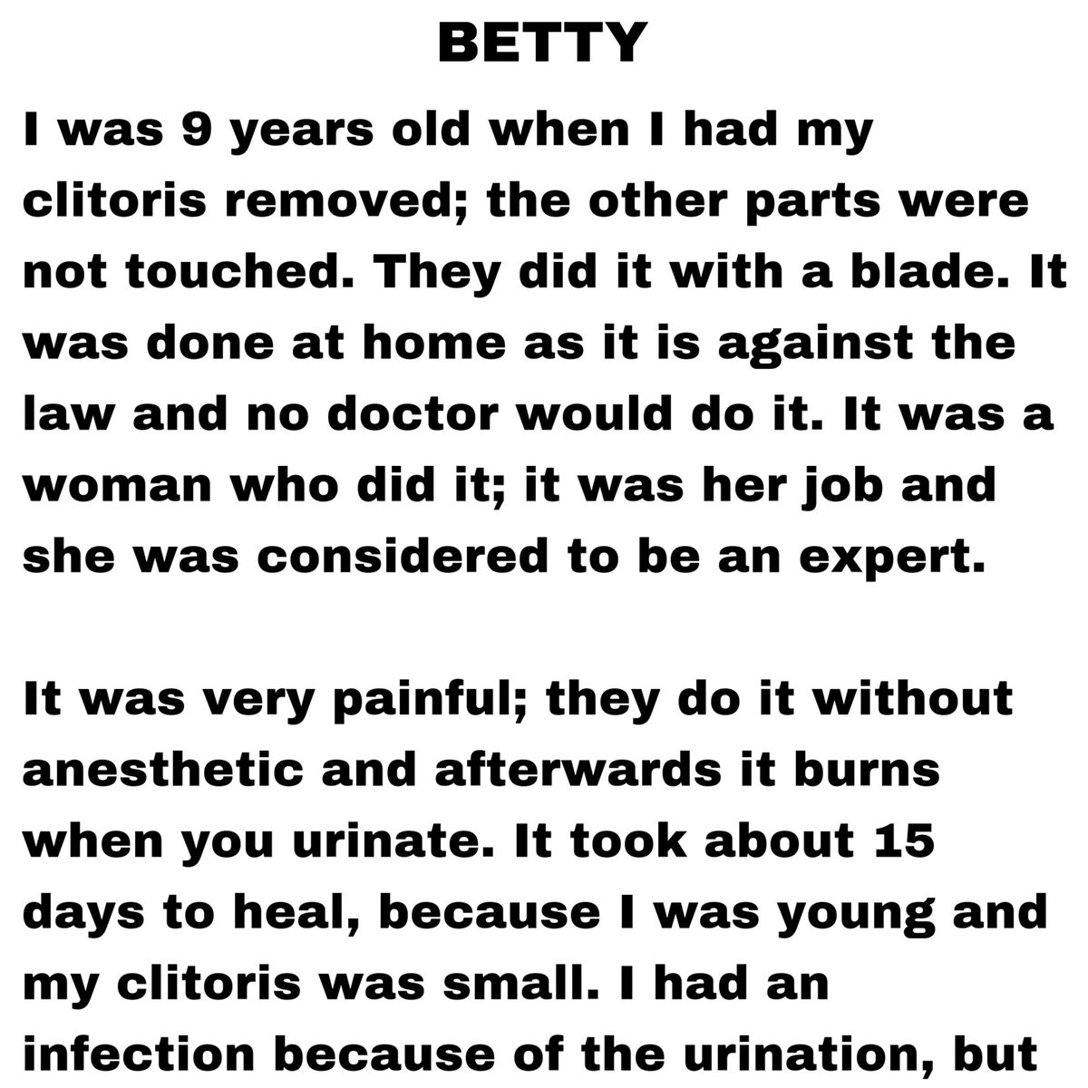 UnCUTInitiative's tweet photo. “It is done because of culture. My parents probably felt pressured and that they were doing the right thing; maybe they thought that I would not find a man if I didn’t have it done. It is an old-fashion mentality to carry on tradition which in this modern ages make no sense.” https://t.co/SxDYfK8ATE