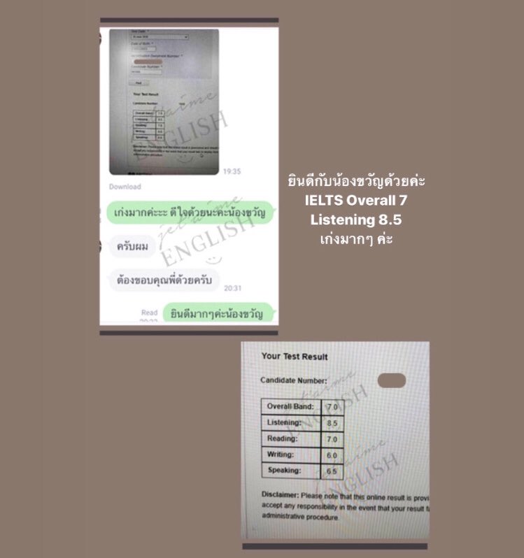 JetaimeEnglish's tweet photo. ยินดีกับน้องขวัญกับคะแนนสอบ IELTS Overall 7 ด้วยนะคะ 😊 
--------------------------------
🔸สนใจสามารถนัดทดสอบฟรี ไม่เสียค่าใช้จ่ายค่ะ 

✳️ CONTACT:
• Line: @ jetaime.english (มี @ ข้างหน้าด้วยนะคะ)

#CUTEP #จุฬา #ติวเตอร์ #ภาษาอังกฤษ #IELTS #จุฬาอินเตอร์ #SAT #TOEIC https://t.co/ceJLVALzTC