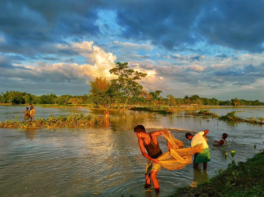 NibedanPathak's tweet photo. Assam, Floods and Community Fishing. 

#AssamFloods #Assam #SunsetTrip #sunsets #asus5z https://t.co/bYmDiY6Iku