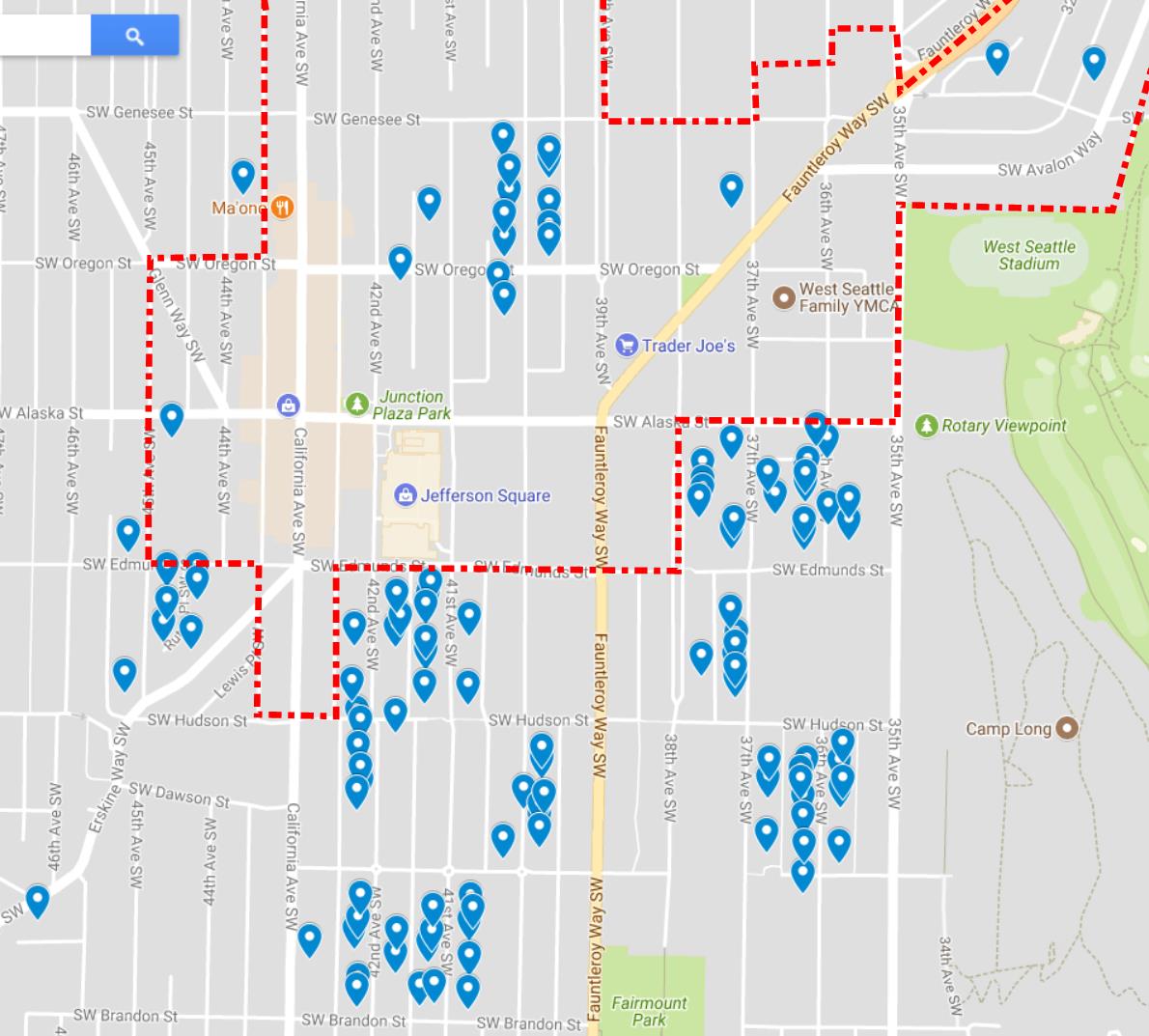 A piecemeal, incremental expansion of current urban villages is asking for street fights with every neighborhood association, and will not achieve nearly the results we need to address our future needs (redline was pre-MHA UV boundary) 4/