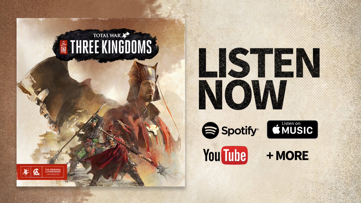 totalwar's tweet photo. The full THREE KINGDOMS soundtrack is now available on YouTube!

If you just so happen to need some chill beats to quarantine/restore the Han to, then we have you covered with the full soundtrack to Total War: THREE KINGDOMS here: https://t.co/sBPaDlCnrq https://t.co/0X9LwttEWb