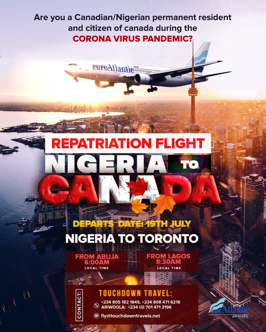 SamuelPresh's tweet photo. This evacuation flight is happening and the time to book is now! 

To book call - Ariwoola: 07014713196; Touchdown Travel: 08051821845, 08084716218. 
 #FlightToCanada https://t.co/uolxvDep7X
