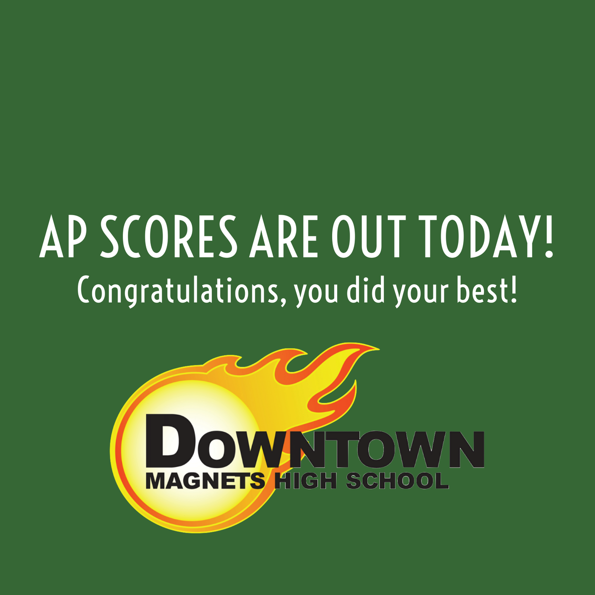 AP Scores are out, check your scores on College Board. Congratulations to all our students who took an AP test, they are very challenging. Whether or not you did as well as you wanted to, we are so proud of you and remember that scores do not define intelligence. Keep growing!