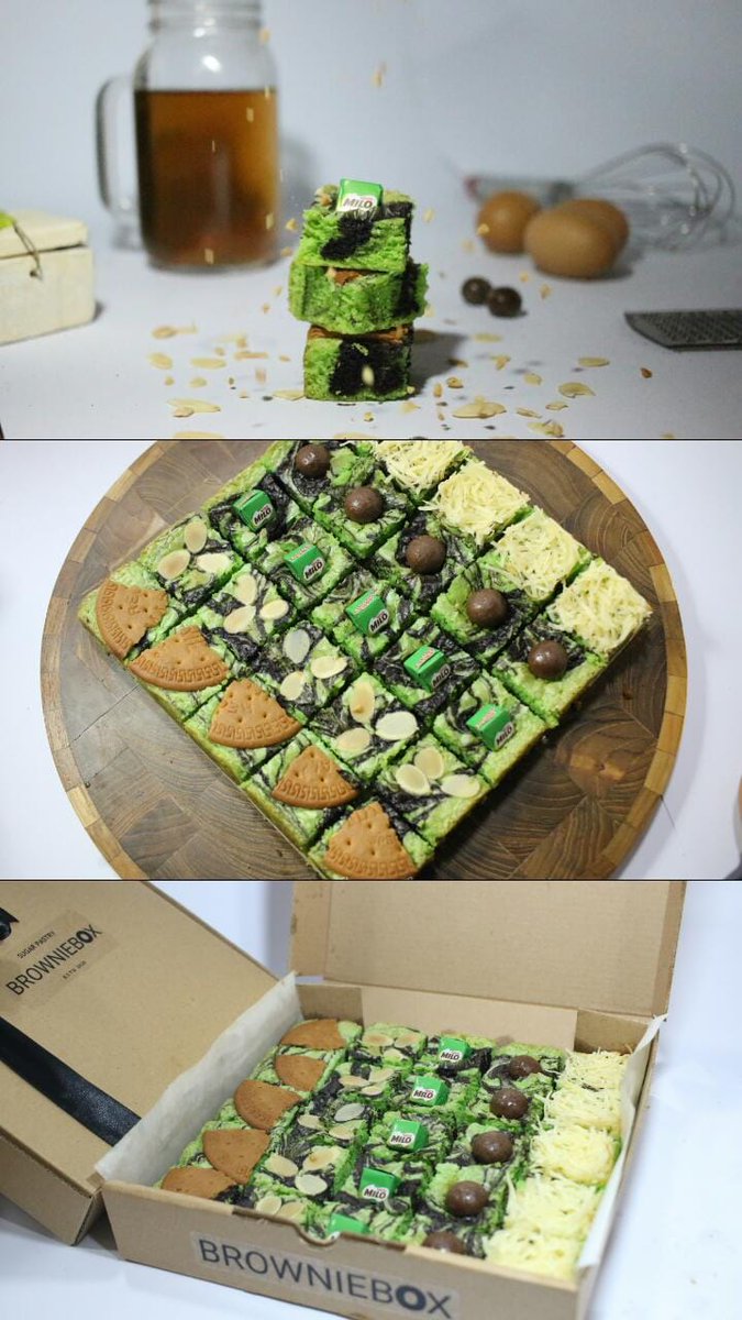 NofriYohanRaco's tweet photo. BrownieBox hadir dengan beberapa varian rasa : Peanut Butter, Green Tea, Pandan Coffee dan Original Coklat. Cocok untuk berbagai situasi#HUT#Seserahan#Sykuran#Yang minat boleh chek and rechek IG : tuama_manado https://t.co/PypWa0xfAb