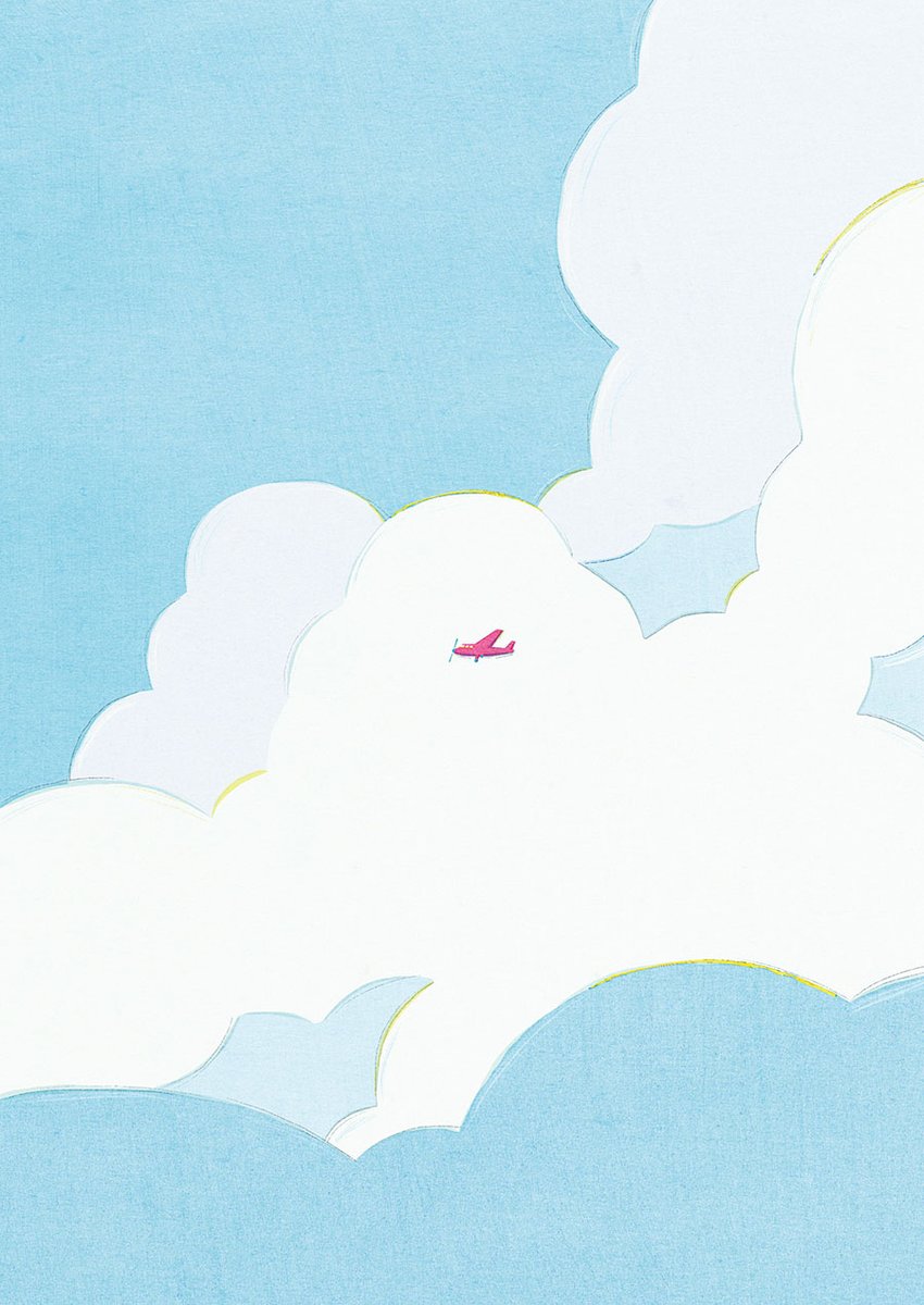 「NHKラジオ英会話 8月号
夏の雲を描きました 」|坂内拓のイラスト