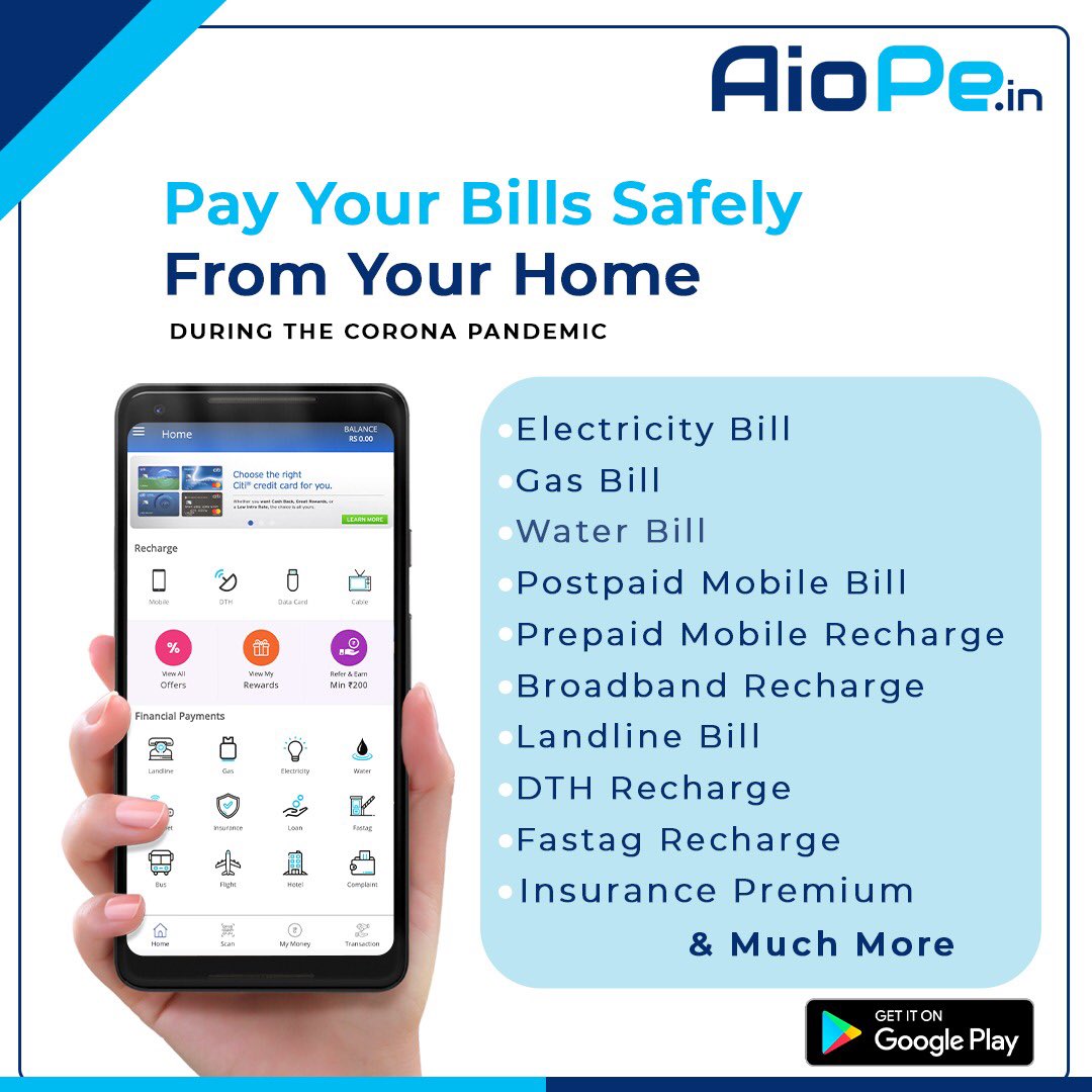 AioPeIndia's tweet photo. Hi Friends Pay your Landline Bill, DTH Recharge, Cable TV Recharge,  Data Card Recharge, Gas, Electricity, Water, Internet, Insurance, Loan, Fast Tag, Loan Repayments, Prepaid Mobile Recharge, Postpaid Bill, &amp; much more with AioPe

Signup today:  https://t.co/eYQXKqAxSr https://t.co/emSzWjslM7
