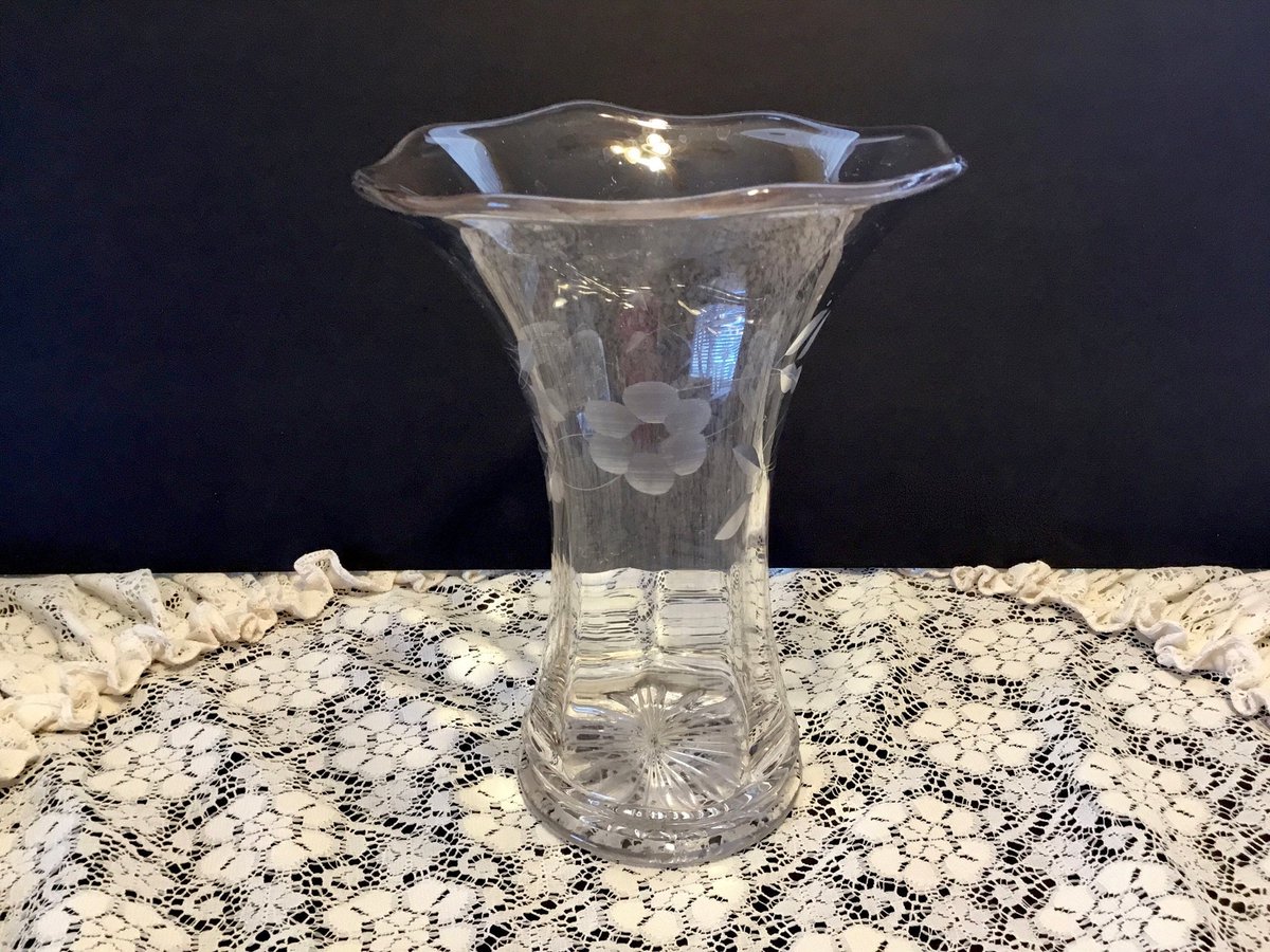 Excited to share this item from my #etsy shop: Vintage Etched Glass Vase, Ruffled Edge Vase, 1980's Flower Vase, Flared Edge Vase, Tall Etched Flowers Vase etsy.me/2B4v0eU