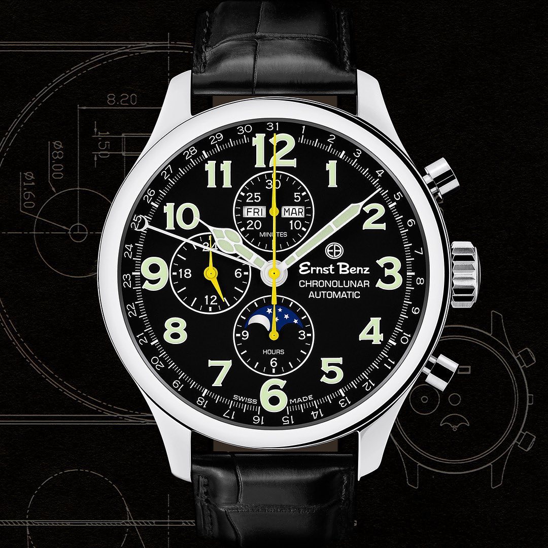 timemachineplus's tweet photo. #47mm @ErnstBenz #ChronoLunar Traditional w/ Black Dial & Green Super-Luminova Numerals GC10311 *** #wornandwound #watchgeek #watchuseek #wruw #vintageomega #vintagewatches #dailywatches #watchcollector #watchmania #watchesofinstagram https://t.co/GByowXd1Gw