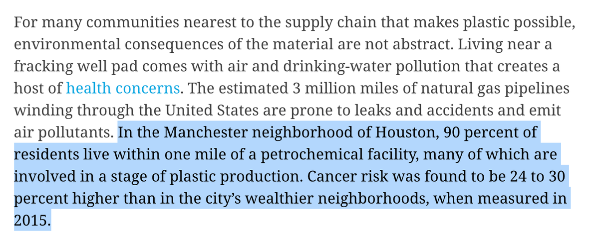 But for neighborhoods near where gas is extracted, goes through pipelines, and where it's refined to make plastic, its impact has been a reality for years: extreme air pollution and higher disease rates. These communities are almost always low-income and people of color.