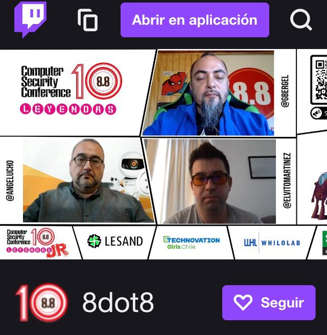 8dot8's tweet photo. Ya estamos en vivo transmitiendo #8punto8Junior a través de nuestro canal de #youtube y #twitch !

https://t.co/08hZ477YsJ

#hack2covid #streaming #ciberseguridad #hacking https://t.co/LbaHOY6gFK
