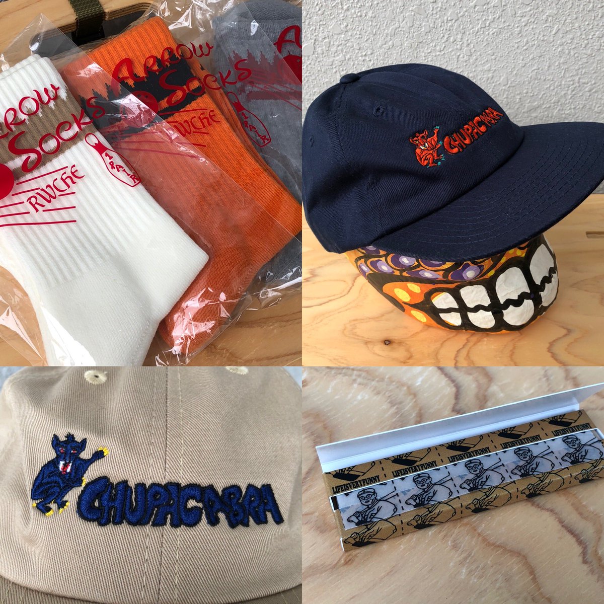 Meguru Rwcheから チュパカブラ刺繍のcapに オリジナルプリントの灰皿 マッチ 巻紙に 定番のボウリング柄のソックスが入荷しております T Co Dk7mqp48u6 Rwche ローチ