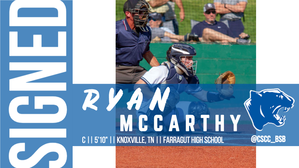 Welcome Ryan McCarthy to Cougar Baseball! He is a 5'10" catcher from Knoxville, TN who attended Farragut High School. He transfers in from MTSU.