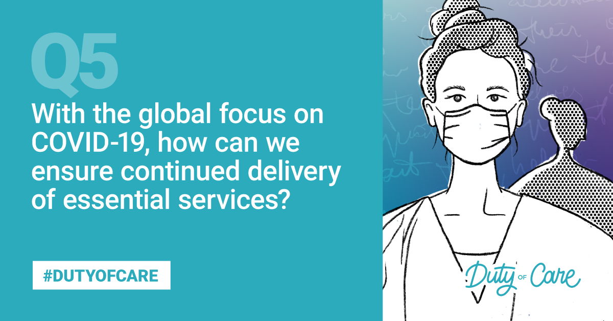 devex's tweet image. Q5: With the global focus on COVID-19, how can we ensure continued delivery of essential services?

#DutyOfCare #DevexSeries