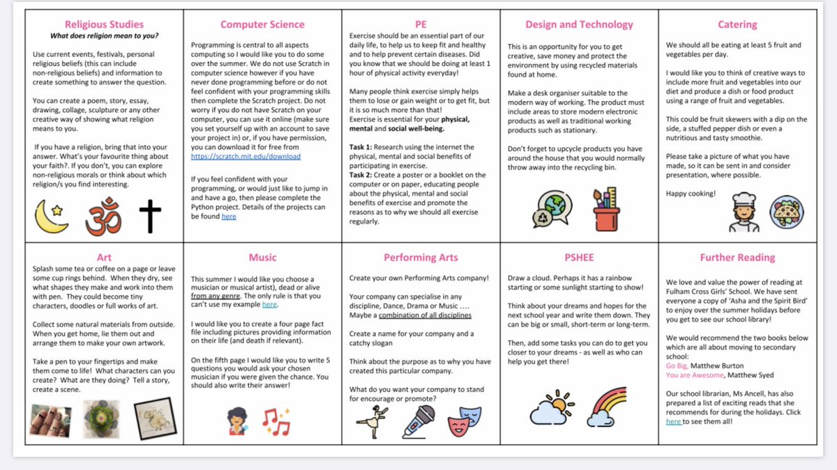 FulhamCross's tweet photo. Too excited about secondary school that you can’t wait to get started? 

Our teachers have put together some fabulous summer challenges to keep you occupied until September. We’ve sent them via ParentMail and they can be found on our website. 

#fcgstransition #gobigbeawesome https://t.co/0El49nAiHe
