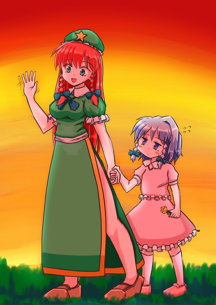 めーりんと幼咲夜ちゃん
美鈴「あの頃の咲夜さんは、『めーりんとおんなじ髪型にする!』とか言ったりして、可愛かったなー」 