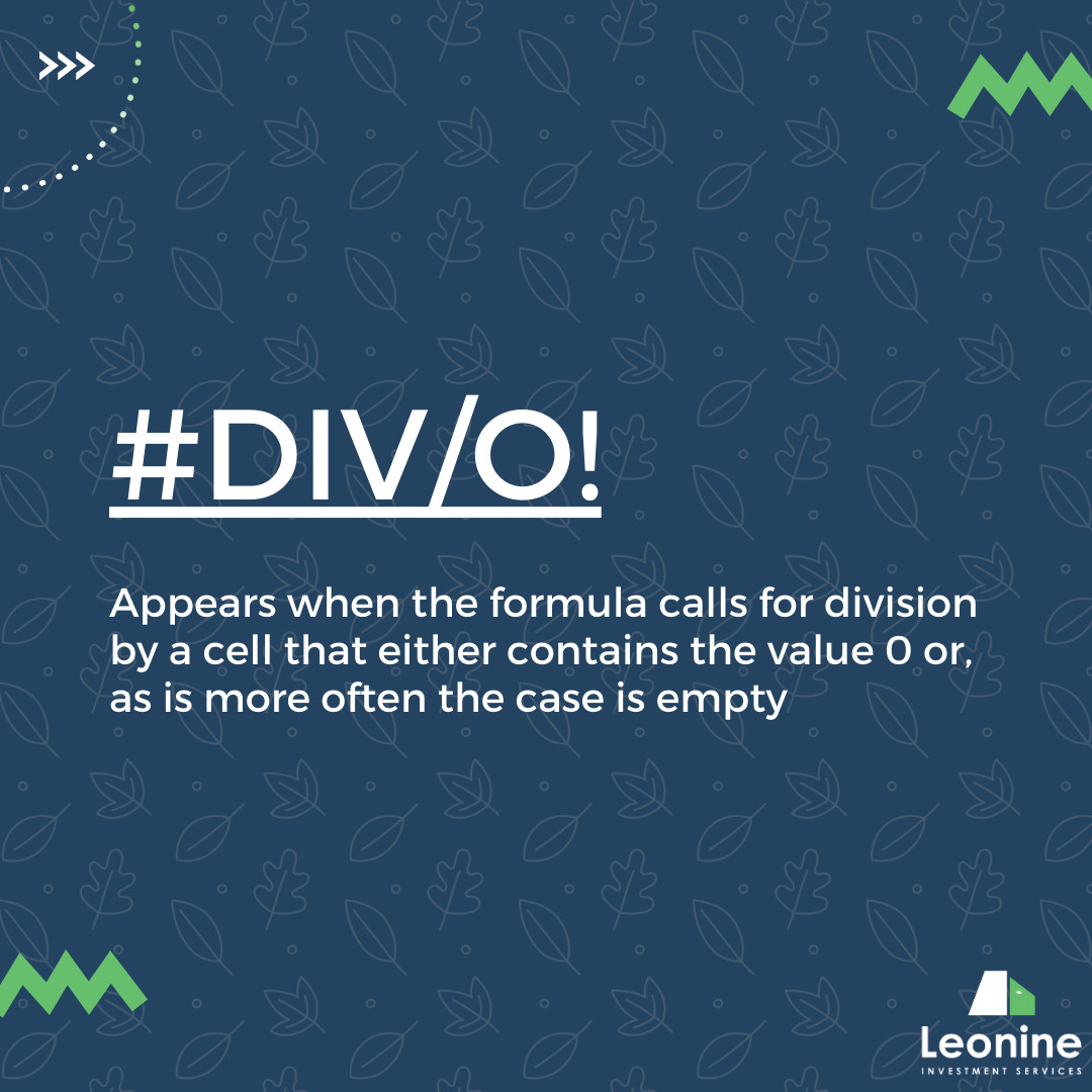 leoninelearning's tweet photo. 1. #DIV/O!

This appears when the formula calls for division by a cell that either contains the value 0 or, as is more often the case is empty.

#Leonine #Financialmodel #Finance #Leonineinvest #Learning #Leoninelearning https://t.co/eKYhk86B3P