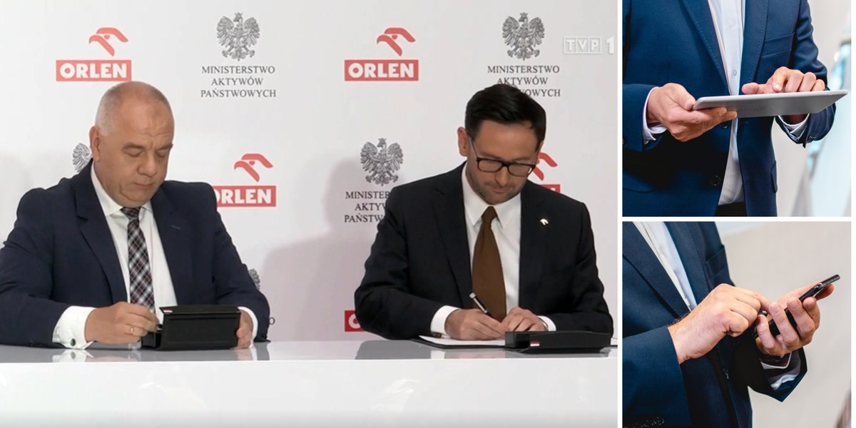 Tak wyglądało podpisanie listu intencyjnego, który zapowiada stworzenie w Polsce wielkiego koncernu multienergetycznego (po lewej). A tak mogłoby to wyglądać (po prawej). W razie potrzeby chętnie pomożemy  
#epodpis #esignature #Autenti