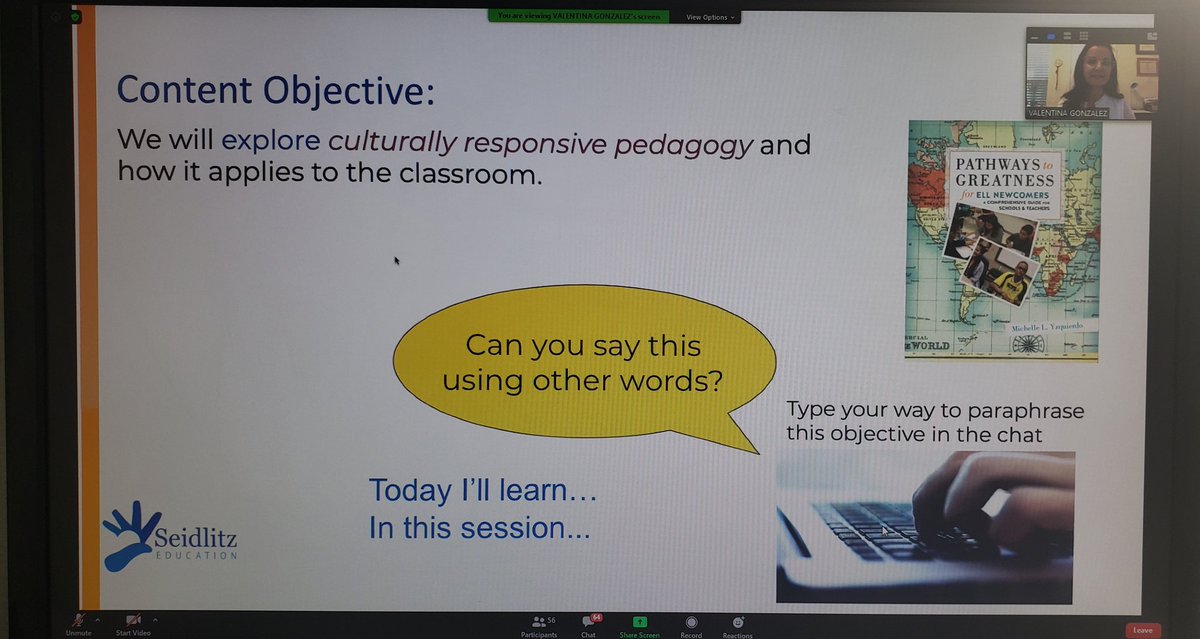 RonicaRendon's tweet photo. @Seidlitz_Ed Culturally Responsive Teaching with @ValentinaESL! 
I love this idea on paraphrasing the content and language objectives! It's a teaching moment too! The practice of paraphrasing is a tough skill to master but with practice...whoa! 
@SAISDBilingual https://t.co/lcsEInV2Ne