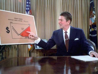 Pushed by his handlers, Reagan upended the American economy, creating a top-down model where the wealthy grew wealthier and everyone else stayed stagnant or lost ground.In this environment, government was being dismantled and privatized.23/