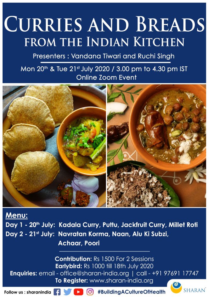 To register sharan-india.org/events/curries…   #SHARAN #SHARANIndia #BuildingACultureofHealth #EasyRecipes #Cooking #VeganRecipes #Plantbased #EatClean #Wellness #HealthyCooking #Oilfree #Sugarfree #Dairyfree #Health #Consultations #Recipes